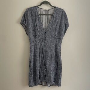 Abercrombie & Fitch Button-Down Dolman Sleeve Mini Dress - Blue and White
